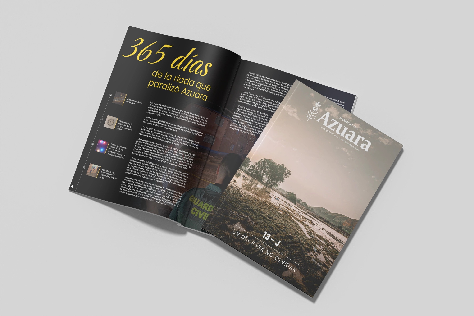 Mockup del especial de la revista Azuara por el aniversario de la riada